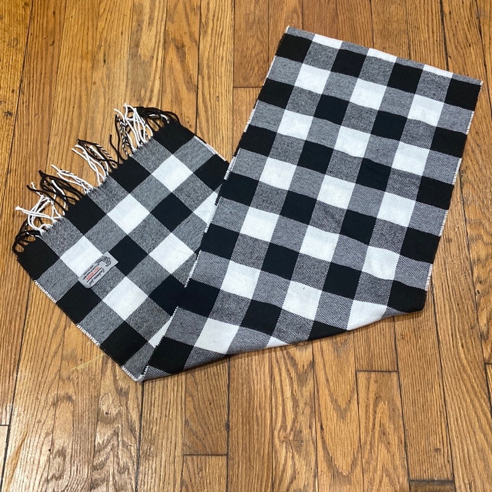 black and white Buffalo plaid scarf cashmere feel vintage